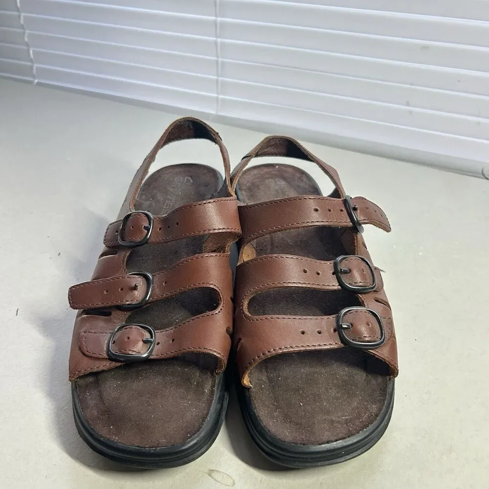 CLARKS Springers Dk BROWN Strappy Leather Low Heel Sandals - 7.5 M - Picture 5 of 11